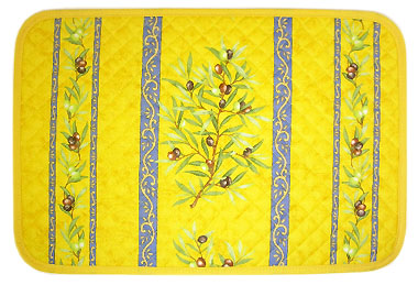 Provence quilted Placemat, coated (olives 2005. yellow / blue) - Click Image to Close